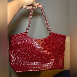 Cato Burgundy Croc-Embossed Shoulder Bag